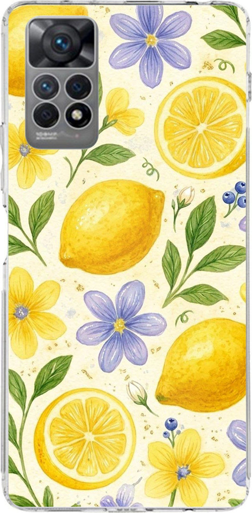 Redmi Note 12 PRO 4G Uyumlu Sulu Boya Limon ve Çiçek Desenli Baskılı Silikon Kılıf