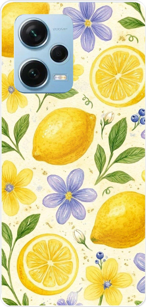 Redmi Note 12 PRO 5G Uyumlu Sulu Boya Limon ve Çiçek Desenli Baskılı Silikon Kılıf