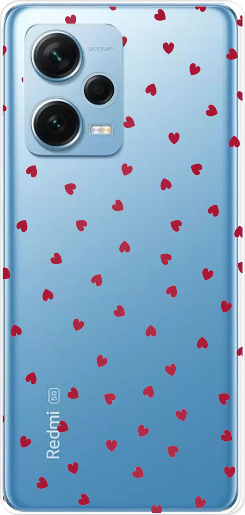 Redmi Note 12 PRO 5G Uyumlu Kırmızı Kalpler Tasarımlı Baskılı Silikon Kılıf