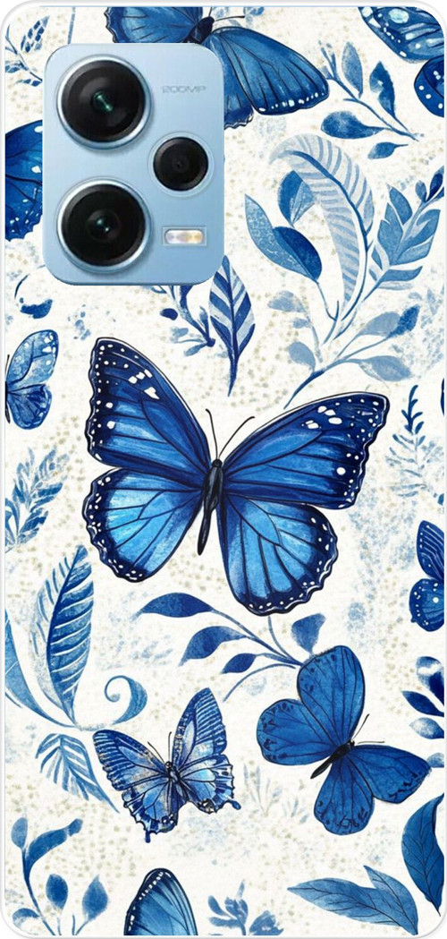 Redmi Note 12 PRO 5G Uyumlu Mavi Kelebekler Baskılı Silikon Kılıf