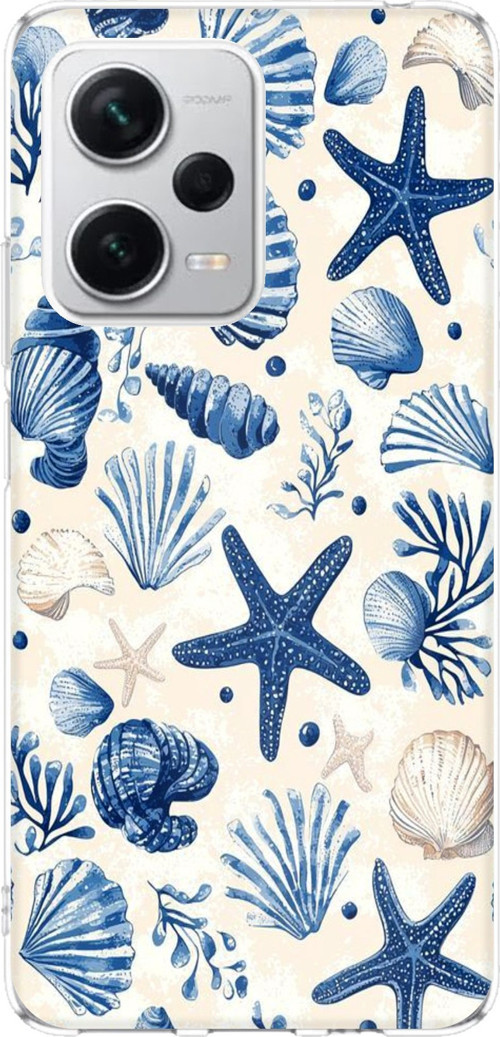 Redmi Note 12 PRO PLUS Uyumlu Mavi Deniz Kabuğu ve Yıldız Desenli Baskılı Silikon Kılıf