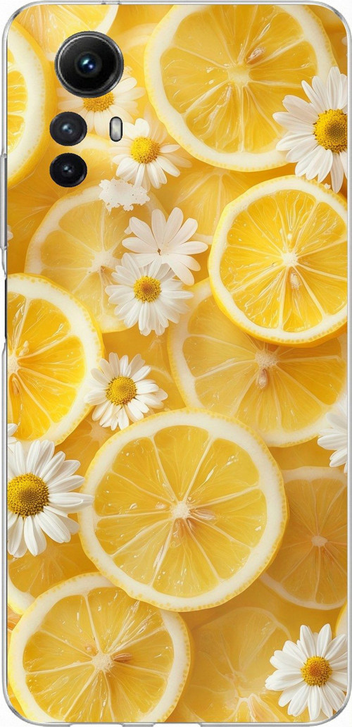 Redmi Note 12S Uyumlu Limon Dilimleri ve Papatya Desenli Baskılı Silikon Kılıf