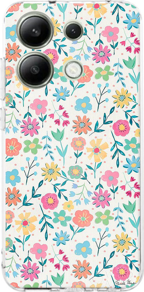 Redmi Note 13 4G Uyumlu Dekoratif Çiçekler Baskılı Silikon Kılıf