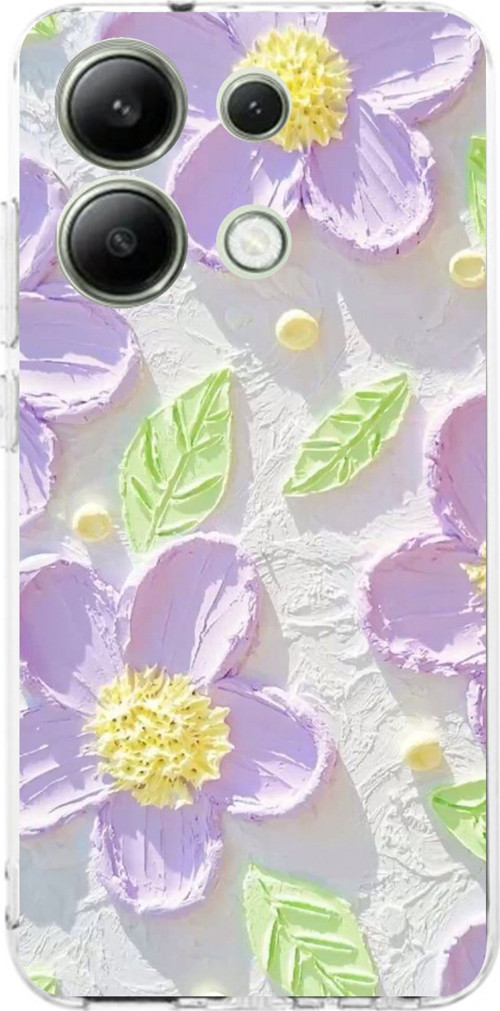 Redmi Note 13 4G Uyumlu Mor Papatyalar Sulu Boya Baskılı Silikon Kılıf
