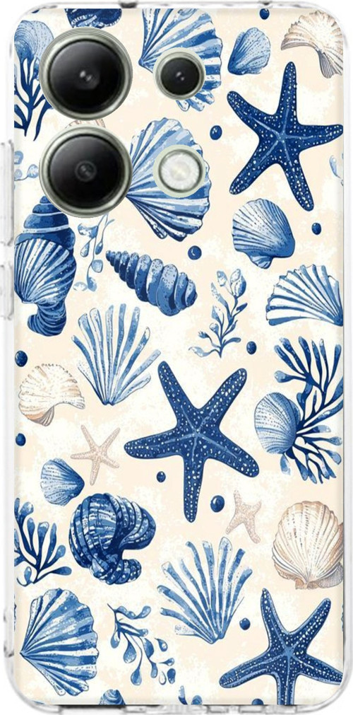 Redmi Note 13 4G Uyumlu Mavi Deniz Kabuğu ve Yıldız Desenli Baskılı Silikon Kılıf