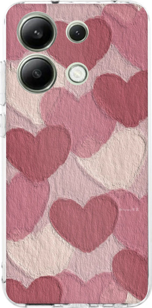 Redmi Note 13 4G Uyumlu Pastel Gül Kurusu ve Pembe Kalpli Baskılı Silikon Kılıf