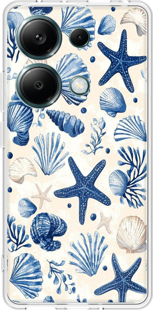 Redmi Note 13 PRO 4G Uyumlu Mavi Deniz Kabuğu ve Yıldız Desenli Baskılı Silikon Kılıf
