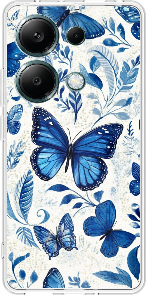 Redmi Note 13 PRO 4G Uyumlu Mavi Kelebekler Baskılı Silikon Kılıf