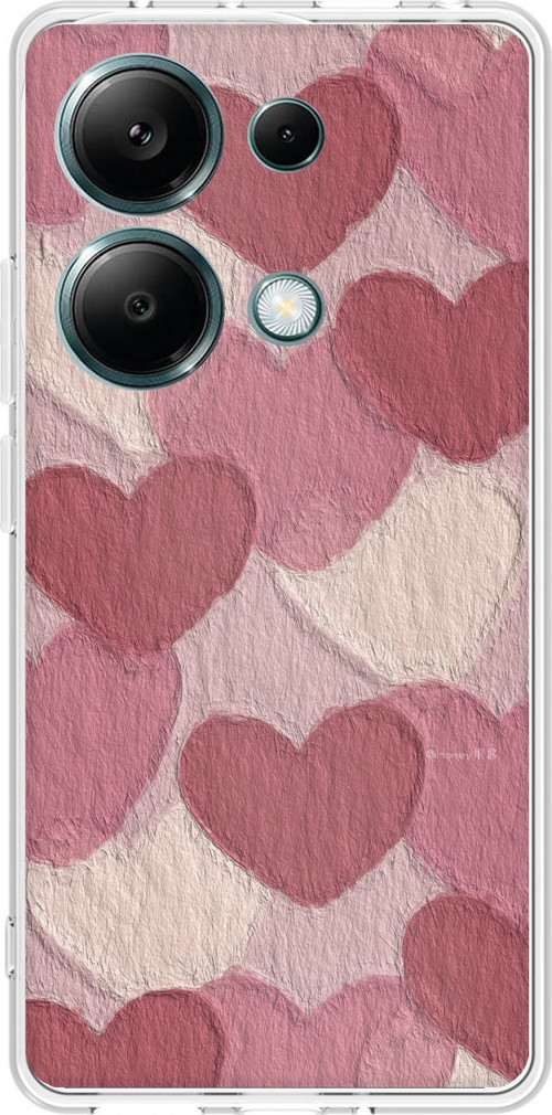 Redmi Note 13 PRO 4G Uyumlu Pastel Gül Kurusu ve Pembe Kalpli Baskılı Silikon Kılıf