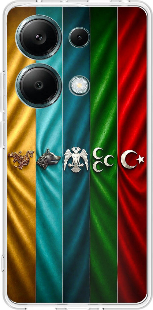 Redmi Note 13 PRO 4G Uyumlu Tarihi Türk Devletleri Bayrakları Baskılı Silikon Kılıf
