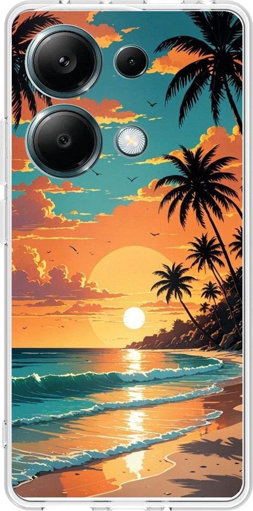 Redmi Note 13 PRO 4G Uyumlu Tropikal Sahil ve Gün Batımı Baskılı Silikon Kılıf