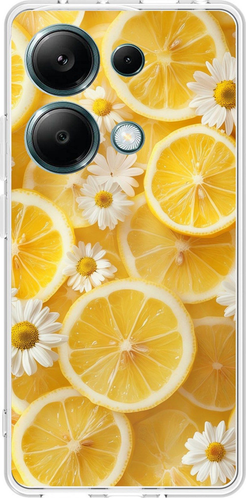 Redmi Note 13 PRO 4G Uyumlu Limon Dilimleri ve Papatya Desenli Baskılı Silikon Kılıf