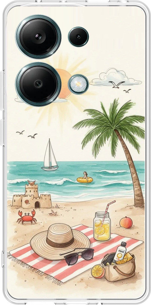 Redmi Note 13 PRO 4G Uyumlu Sulu Boya Sahil ve Deniz Manzaralı Baskılı Silikon Kılıf