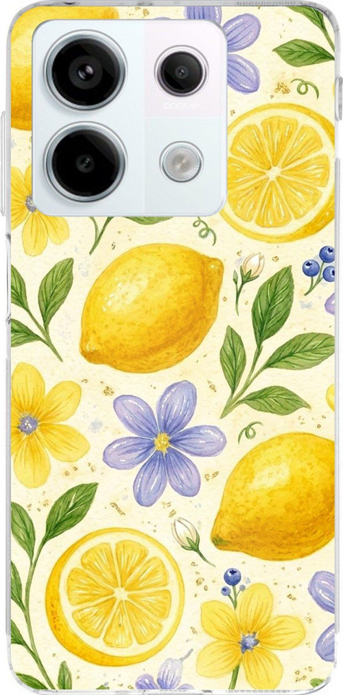Redmi Note 13 PRO 5G Uyumlu Sulu Boya Limon ve Çiçek Desenli Baskılı Silikon Kılıf