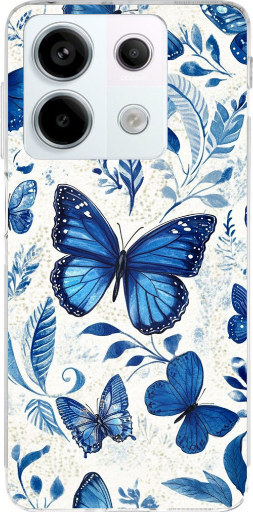 Redmi Note 13 PRO 5G Uyumlu Mavi Kelebekler Baskılı Silikon Kılıf