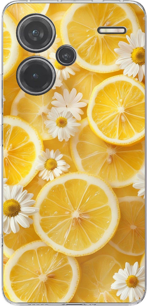 Redmi Note 13 PRO PLUS Uyumlu Limon Dilimleri ve Papatya Desenli Baskılı Silikon Kılıf