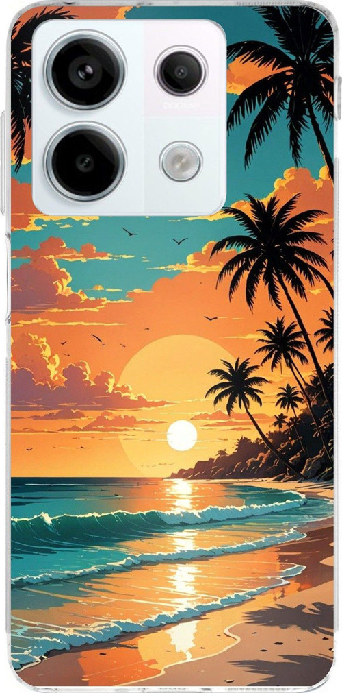 Redmi Note 13 PRO 5G Uyumlu Tropikal Sahil ve Gün Batımı Baskılı Silikon Kılıf