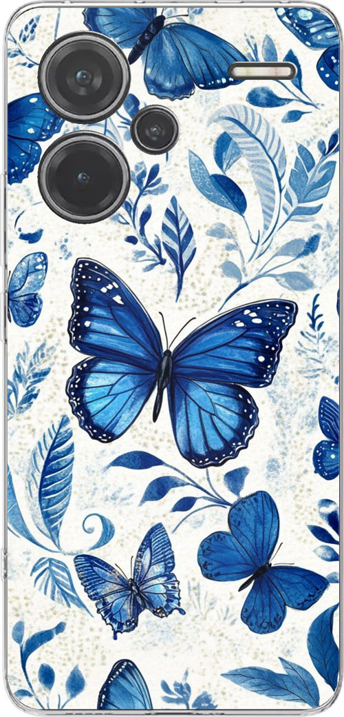 Redmi Note 13 PRO PLUS Uyumlu Mavi Kelebekler Baskılı Silikon Kılıf