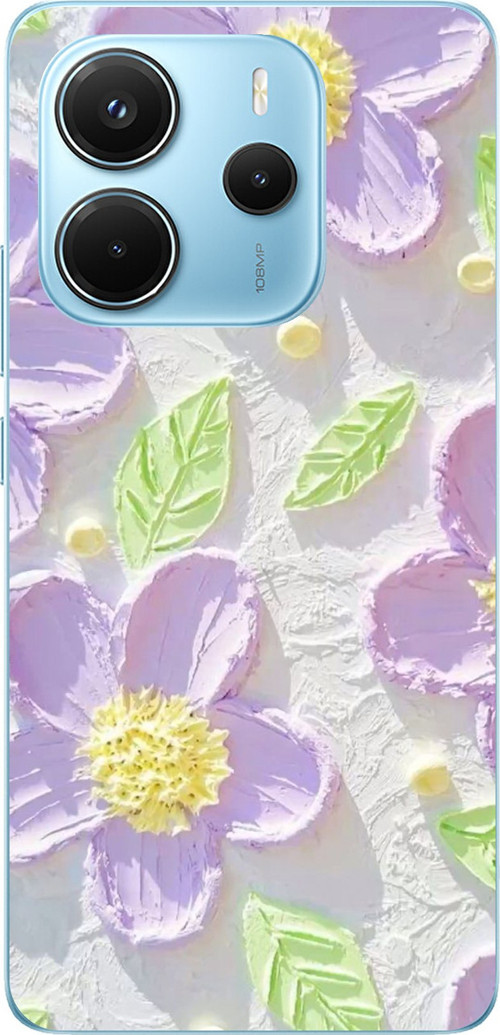 Redmi Note 14 4G Uyumlu Mor Papatyalar Sulu Boya Baskılı Silikon Kılıf