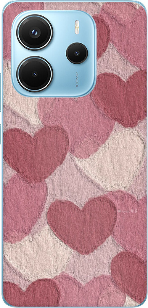 Redmi Note 14 4G Uyumlu Pastel Gül Kurusu ve Pembe Kalpli Baskılı Silikon Kılıf