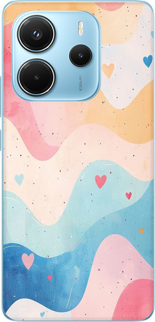 Redmi Note 14 4G Uyumlu Pastel Renkli Dalgalı ve Kalp Baskılı Silikon Kılıf