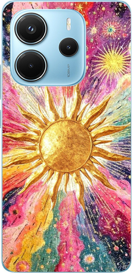 Redmi Note 14 4G Uyumlu Psikedelik Galaksi ve Güneş Desenli Baskılı Silikon Kılıf
