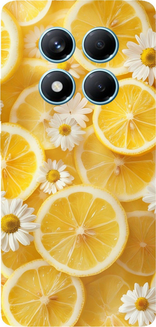 Redmi Note 14 PRO 4G Uyumlu Limon Dilimleri ve Papatya Desenli Baskılı Silikon Kılıf