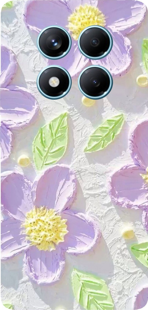 Redmi Note 14 PRO 4G Uyumlu Mor Papatyalar Sulu Boya Baskılı Silikon Kılıf