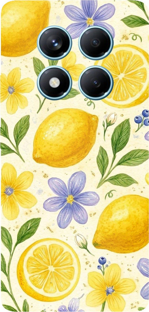 Redmi Note 14 PRO 4G Uyumlu Sulu Boya Limon ve Çiçek Desenli Baskılı Silikon Kılıf