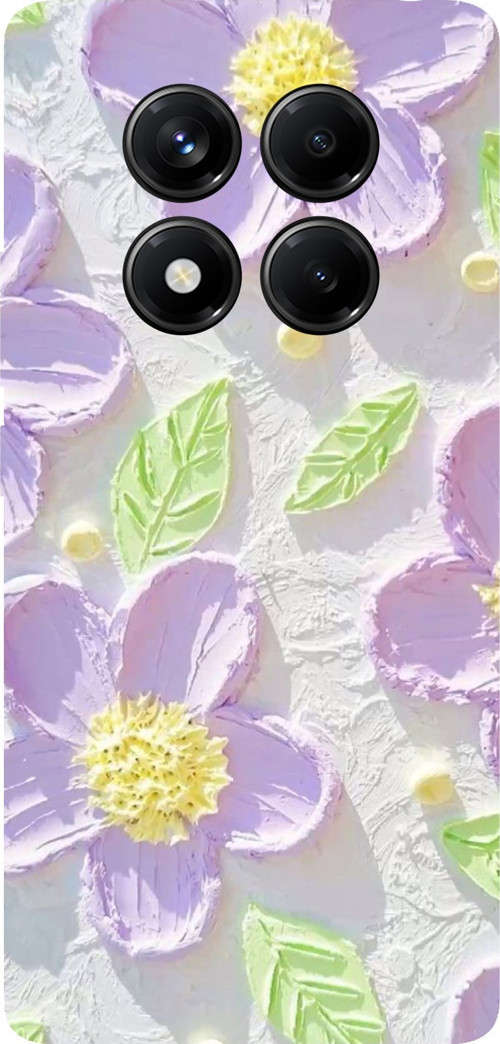 Redmi Note 14 PRO 5G Uyumlu Mor Papatyalar Sulu Boya Baskılı Silikon Kılıf