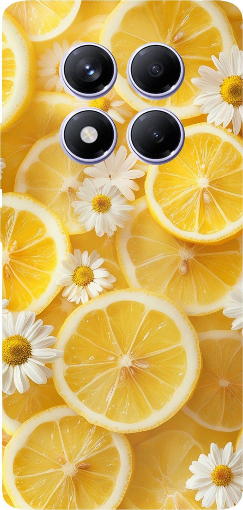 Redmi Note 14 PRO PLUS Uyumlu Limon Dilimleri ve Papatya Desenli Baskılı Silikon Kılıf