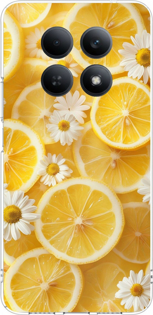 Redmi Note 15 4G Uyumlu Limon Dilimleri ve Papatya Desenli Baskılı Silikon Kılıf