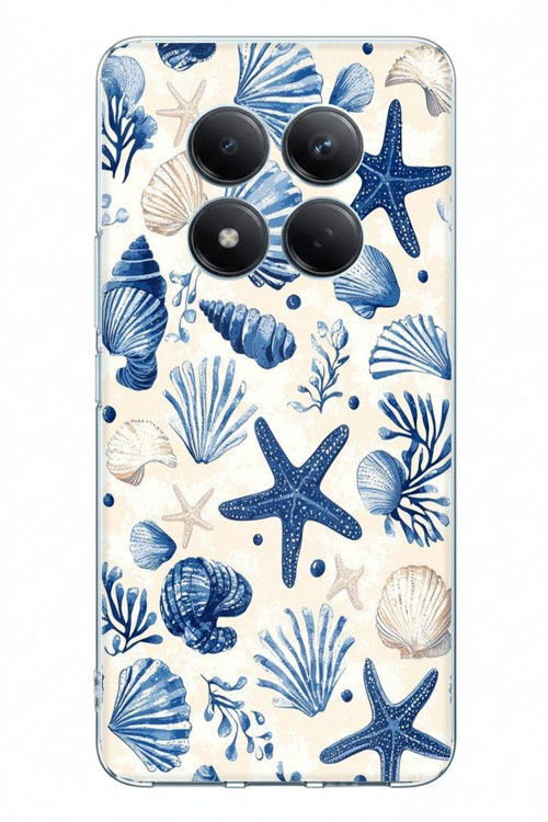 Redmi Note 15 PRO 4G Uyumlu Mavi Deniz Kabuğu ve Yıldız Desenli Baskılı Silikon Kılıf