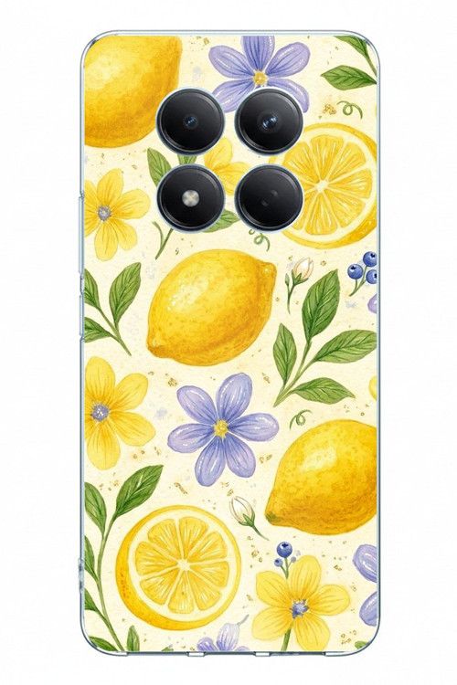 Redmi Note 15 PRO 4G Uyumlu Sulu Boya Limon ve Çiçek Desenli Baskılı Silikon Kılıf