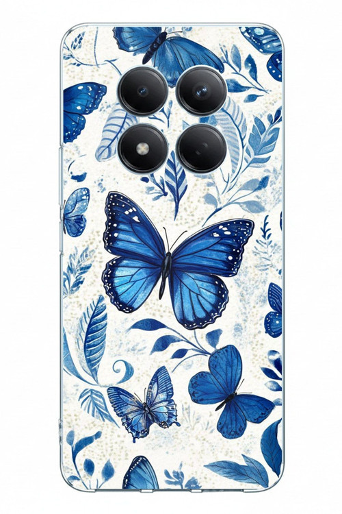 Redmi Note 15 PRO PLUS Uyumlu Mavi Kelebekler Baskılı Silikon Kılıf