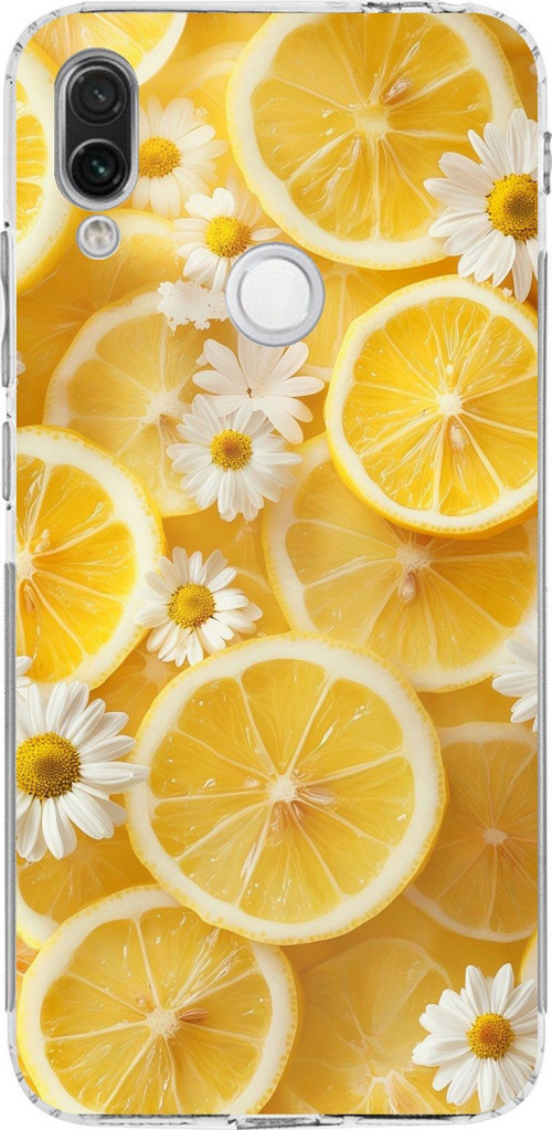 Redmi Note 7-7 PRO Uyumlu Limon Dilimleri ve Papatya Desenli Baskılı Silikon Kılıf