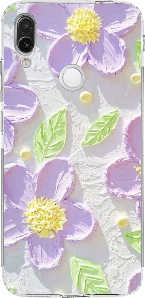 Redmi Note 7-7 PRO Uyumlu Mor Papatyalar Sulu Boya Baskılı Silikon Kılıf