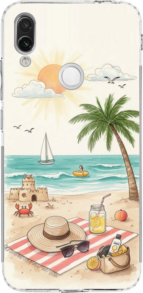 Redmi Note 7-7 PRO Uyumlu Sulu Boya Sahil ve Deniz Manzaralı Baskılı Silikon Kılıf