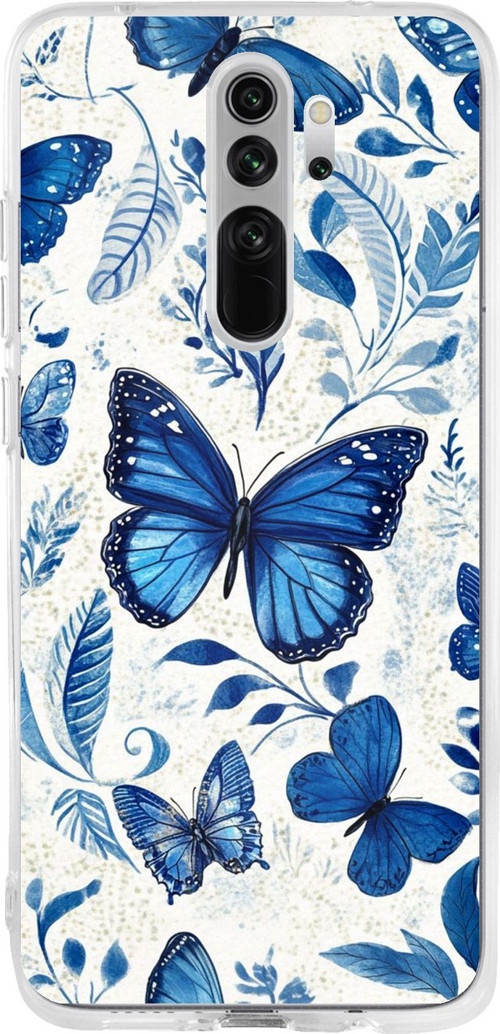 Redmi Note 8 Pro Uyumlu Mavi Kelebekler Baskılı Silikon Kılıf