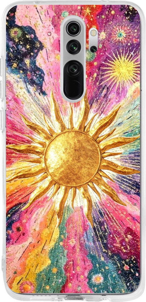 Redmi Note 8 Pro Uyumlu Psikedelik Galaksi ve Güneş Desenli Baskılı Silikon Kılıf
