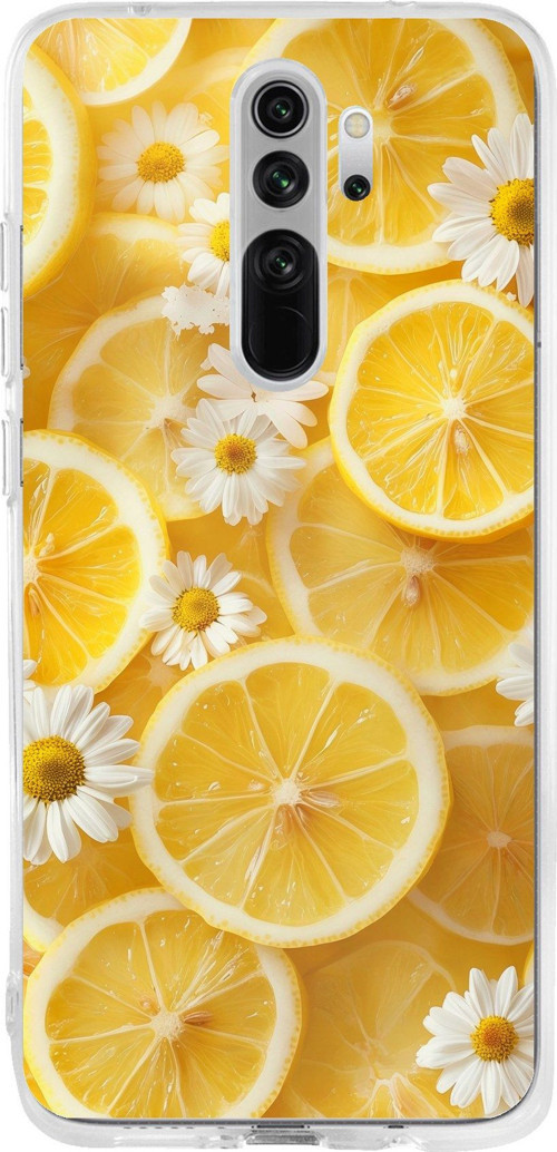 Redmi Note 8 Pro Uyumlu Limon Dilimleri ve Papatya Desenli Baskılı Silikon Kılıf