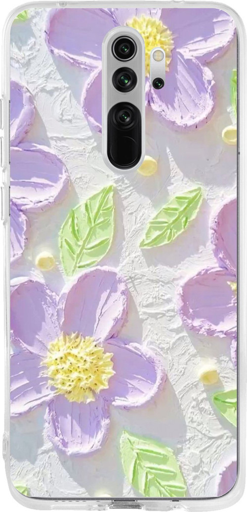 Redmi Note 8 Pro Uyumlu Mor Papatyalar Sulu Boya Baskılı Silikon Kılıf