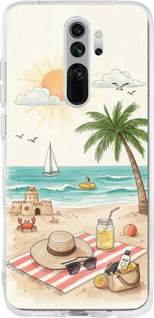 Redmi Note 8 Pro Uyumlu Sulu Boya Sahil ve Deniz Manzaralı Baskılı Silikon Kılıf