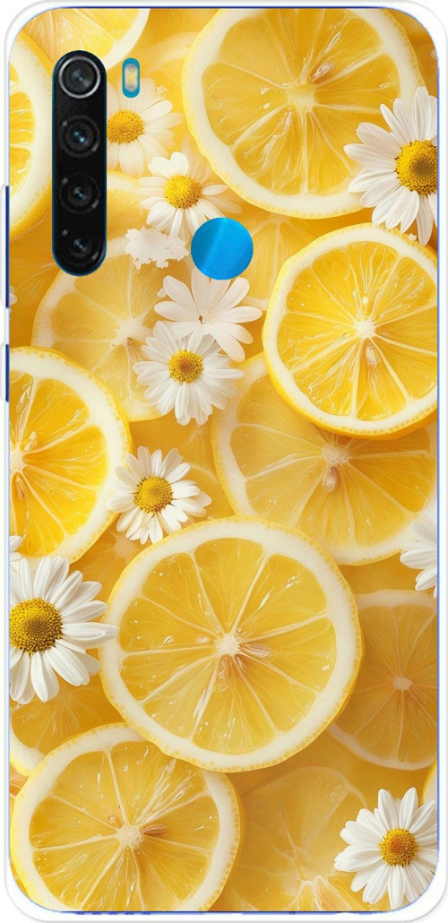 Redmi Note 8 Uyumlu Limon Dilimleri ve Papatya Desenli Baskılı Silikon Kılıf