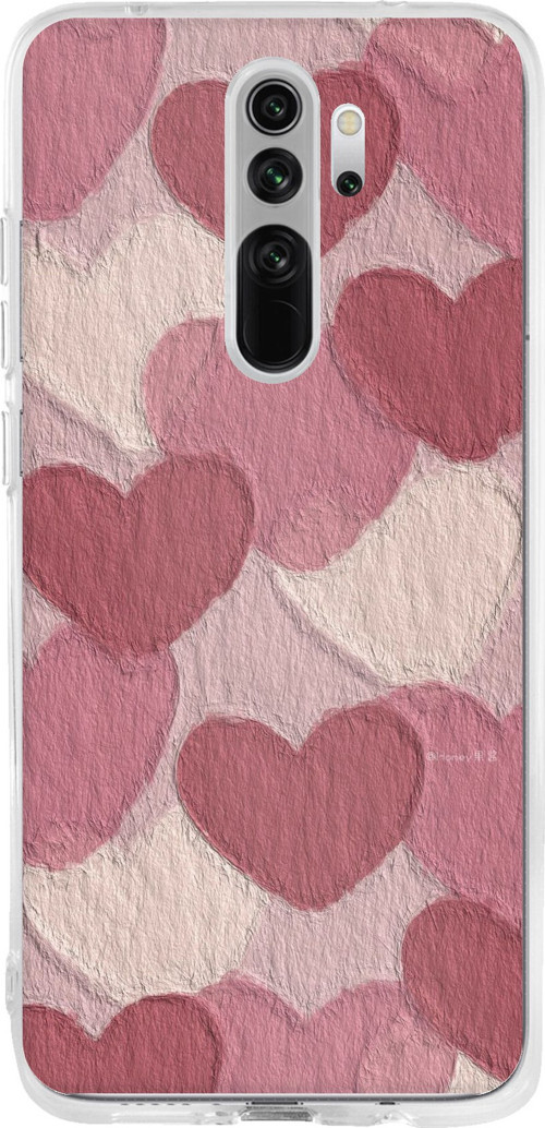 Redmi Note 8 Pro Uyumlu Pastel Gül Kurusu ve Pembe Kalpli Baskılı Silikon Kılıf