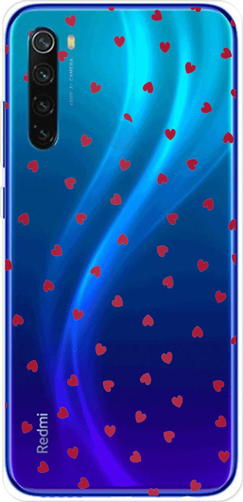 Redmi Note 8 Uyumlu Kırmızı Kalpler Tasarımlı Baskılı Silikon Kılıf