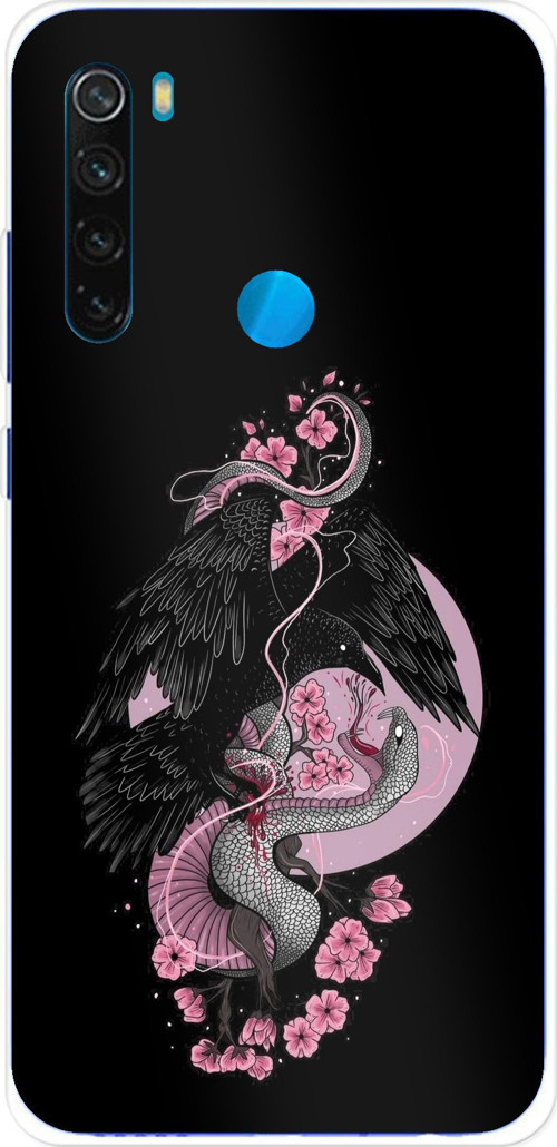 Redmi Note 8 Uyumlu Pembe Siyah Yılan Baskılı Silikon Kılıf