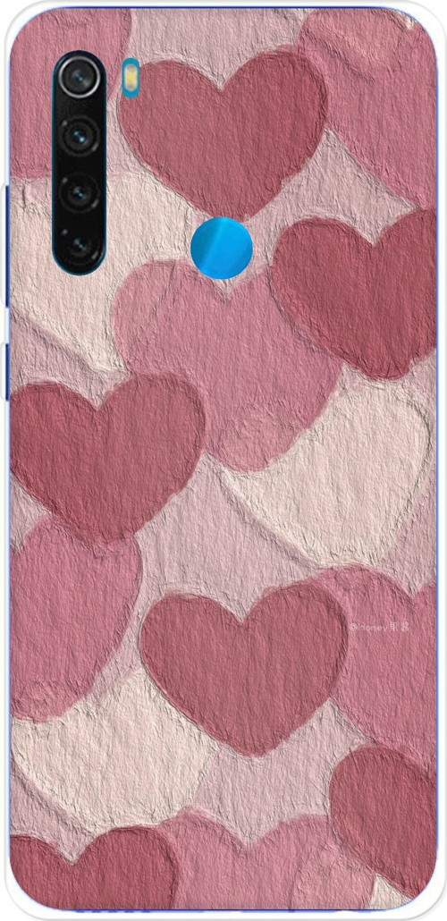 Redmi Note 8 Uyumlu Pastel Gül Kurusu ve Pembe Kalpli Baskılı Silikon Kılıf
