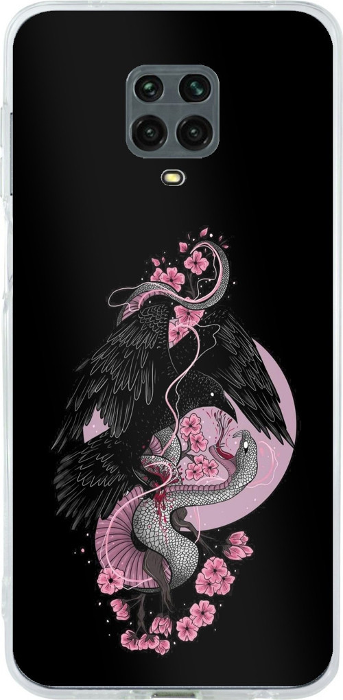 Redmi Note 9 PRO-9S Uyumlu Pembe Siyah Yılan Baskılı Silikon Kılıf