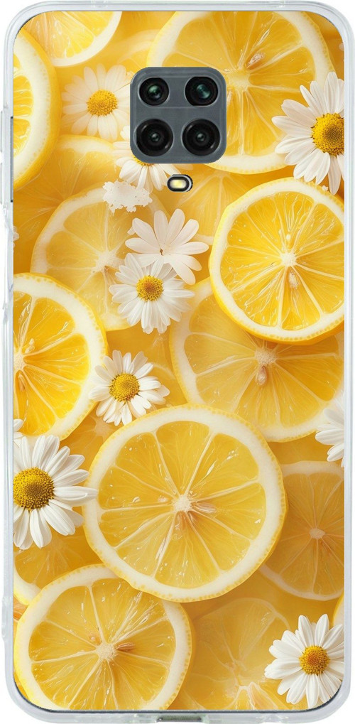 Redmi Note 9 PRO-9S Uyumlu Limon Dilimleri ve Papatya Desenli Baskılı Silikon Kılıf